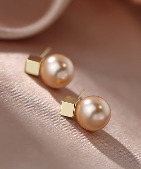 Champagne Copper Alloy Pearl Stud Earrings