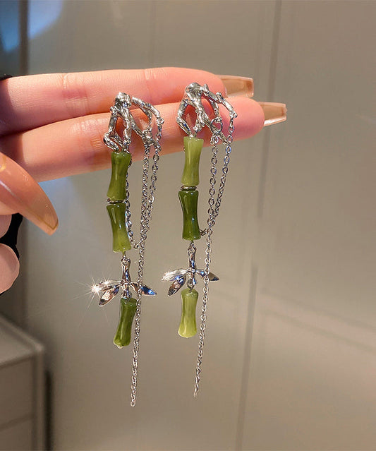 Diy Green Bamboo Alloy Acrylic Tassel Drop Earrings