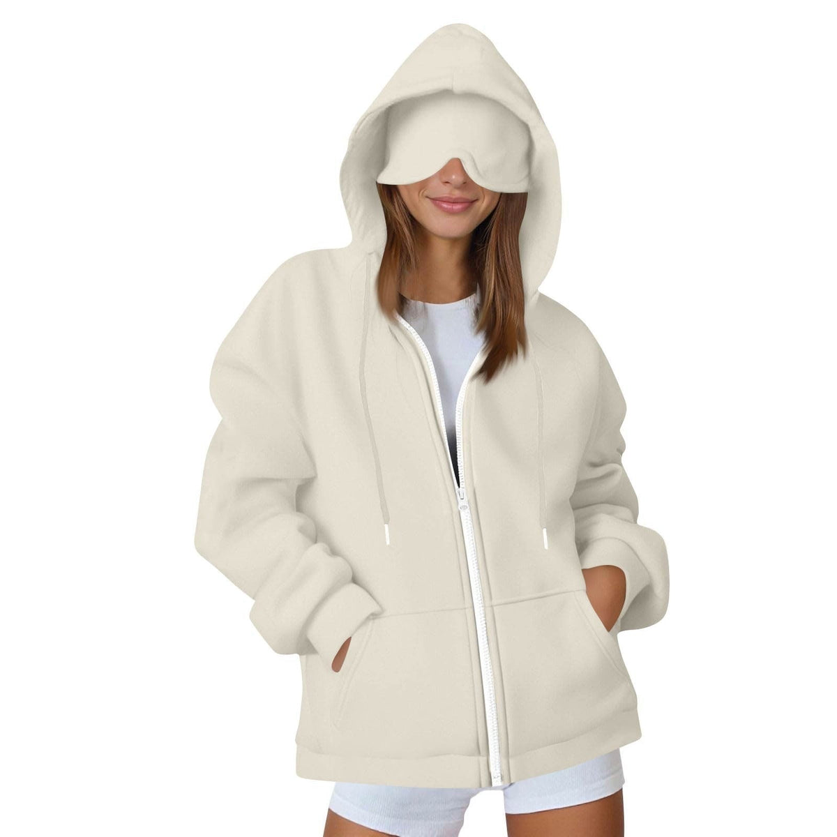 Comstylish Unisex Airplane Mode Travel Casual Cotton Blend Eye Mask Zipper Hoodie