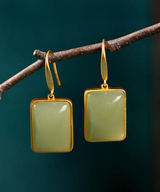 Green Ancient Gold Jade Drop Earrings