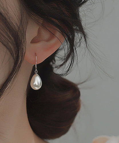 Simple Silk Sterling Silver Pearl Drop Earrings
