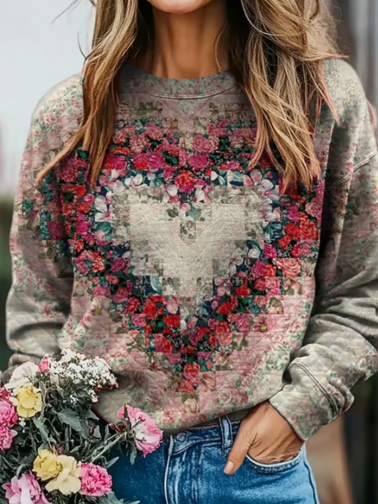 Comstylish Women's Valentines Day Art Print Casual Sweatshirt