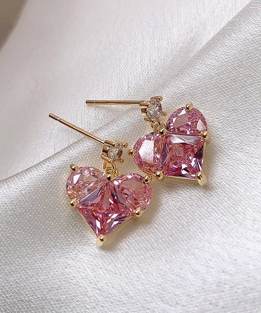 Pink Copper Alloy Love Crystal Stud Earrings