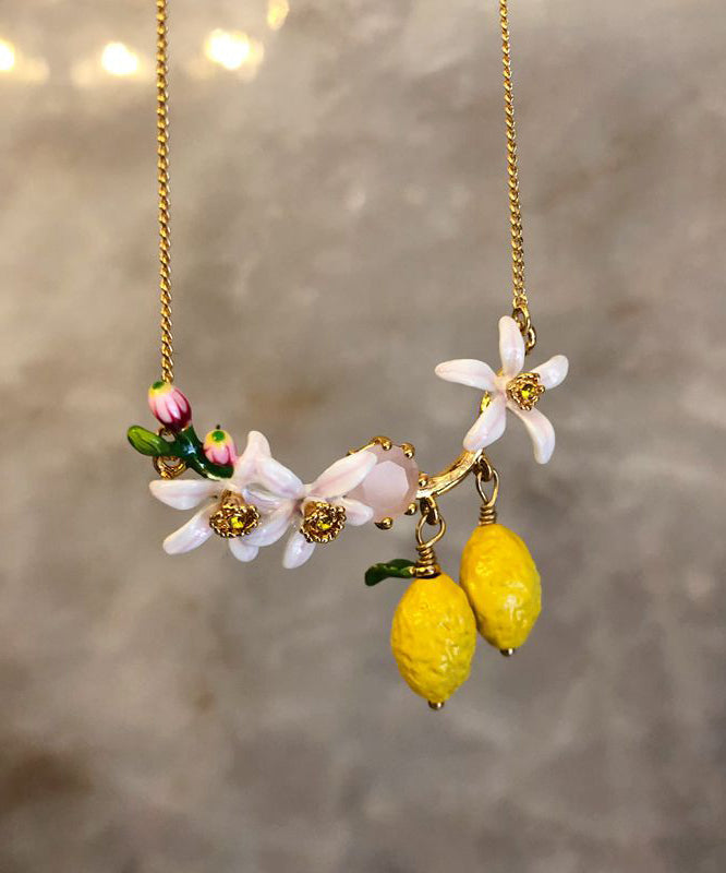 Yellow Sterling Silver Overgild Enamel Gem Stone Pendant Necklace