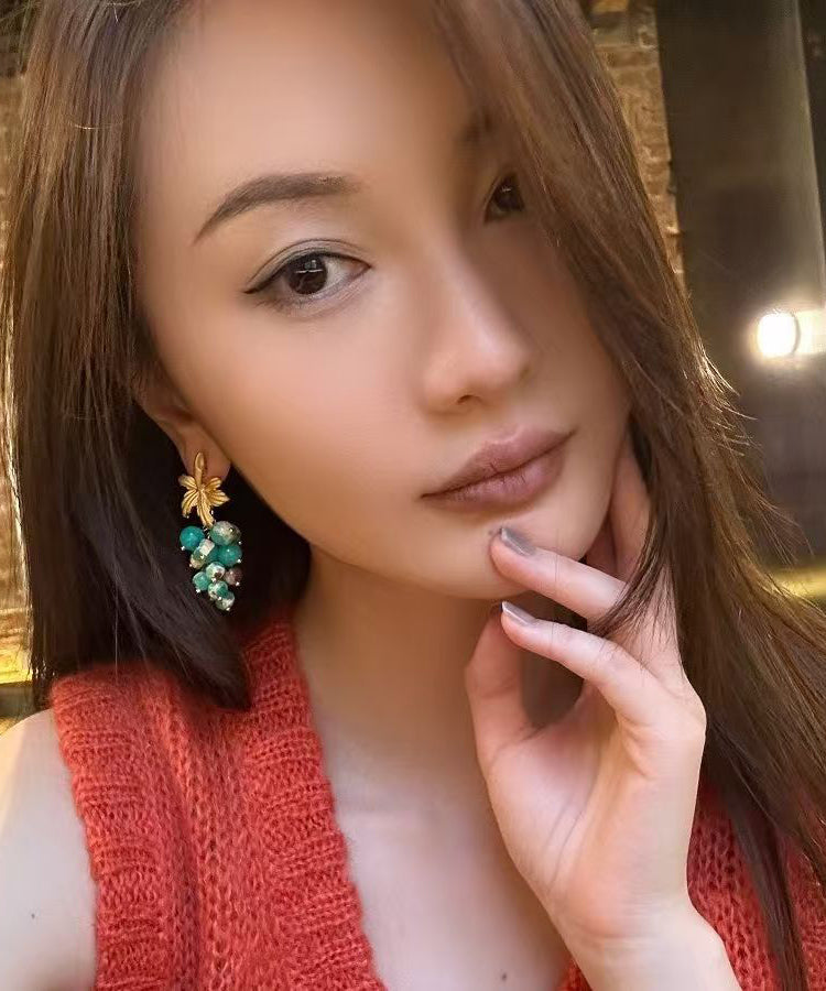 Gold Copper Overgild Turquoise Grape Drop Earrings
