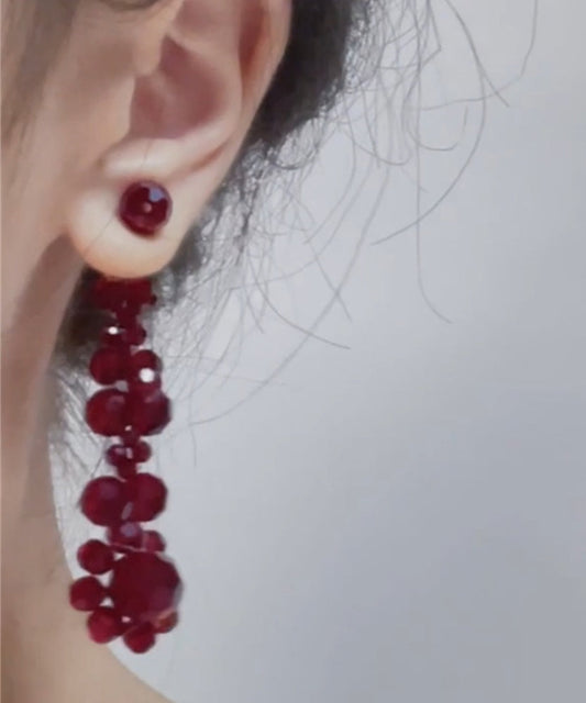 Fine Red Alloy Crystal Pomegranate Drop Earrings