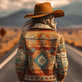 Bohemian Western Style Ethnic Floral Geometric Pattern Lapel Long-sleeved Jacket artswardrobe