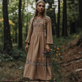 Women's Floral Embroidered Cotton Linen Vintage Dress artswardrobe