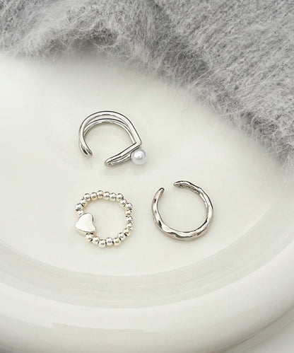 Silk Alloy Pearl Love Three Piece Set Rings