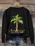 Comstylish Women's Christmas Palm Tree Print Casual Sweatshirt