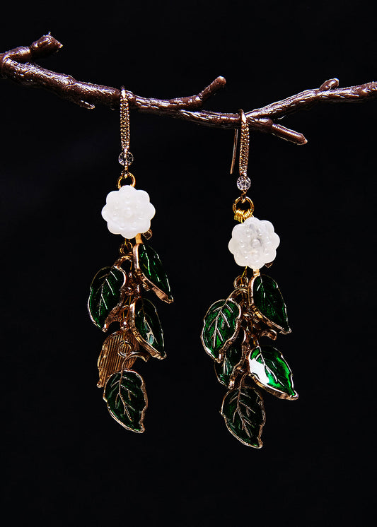 Green Leaf Gilding Drop Earrings