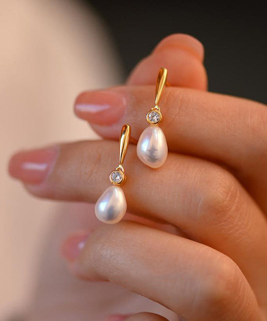 Light Luxurysmall Stone Pearl Zircon 14k Gold Stud Earrings