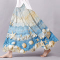 Vintage Starfish & Sea Shells Sea Waves Art Pattern Flowy Wide Skirt artswardrobe