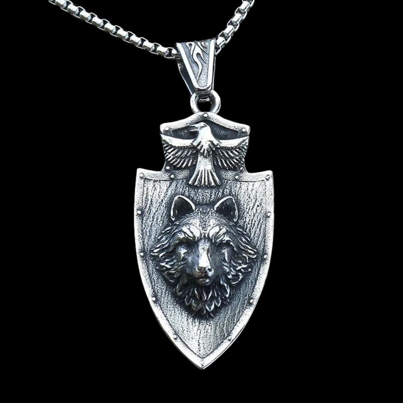 Eagle and Wolf Head Plaque Pendant
