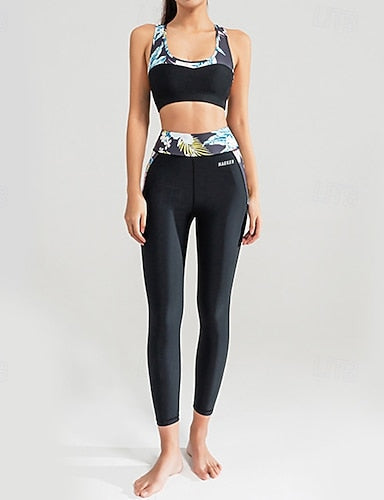2 Piece Rash Guard Surfing Bra Swimsuit Pants Color-blocking With Built in Bra Upf50+ Breathable Sleeveless Diving Suit Surfing Canoeing Snorkeling Summer
