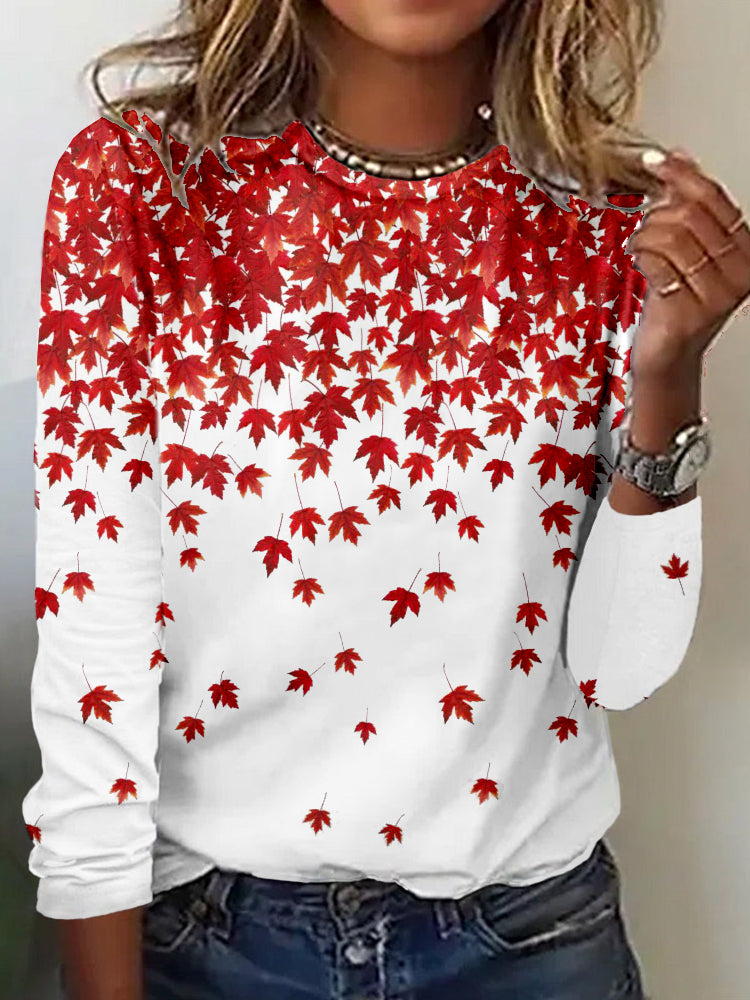 Canadian Maple Leaf Prints Crewneck Comfy T Shirt elevenforest