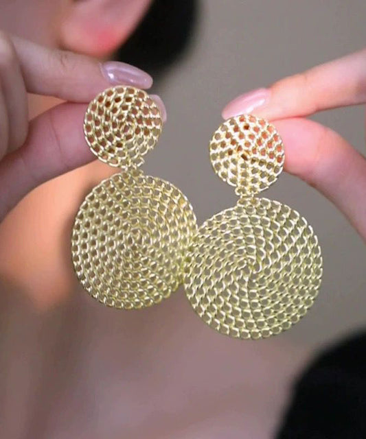 Gold Copper Overgild Hollow Out Round Drop Earrings