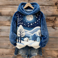 Comstylish Women's Christmas House Tree Art Plush Hoodie