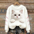 Comstylish Cat-paw-showing Cat Warm Round-neck Flannel Hoodie