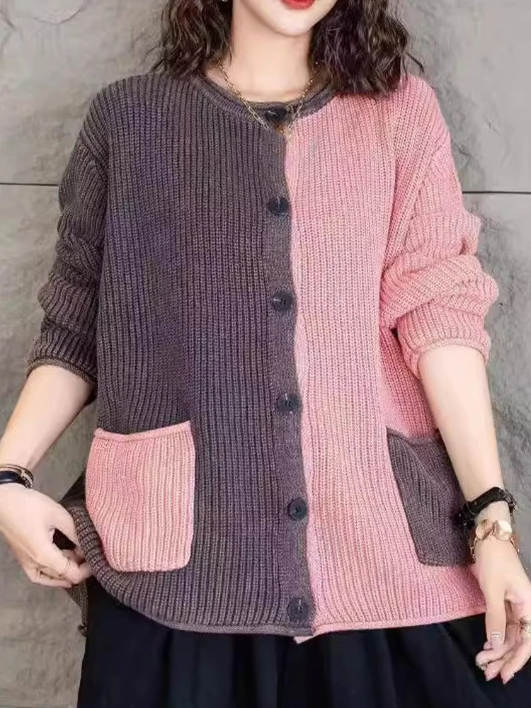 LM | Elegant knitted cardigan with color gradient and buttons