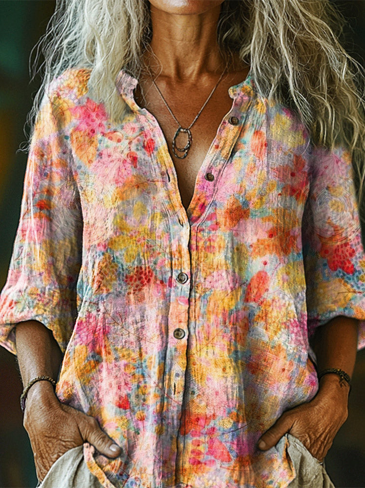 Women's Art Painting Hippie Vintage Print Long Sleeve Shirt