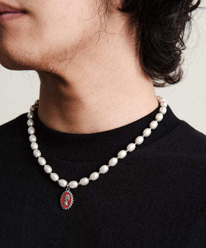 White Stainless Steel Pearl Enamel Drip Glaze Pendant Necklace