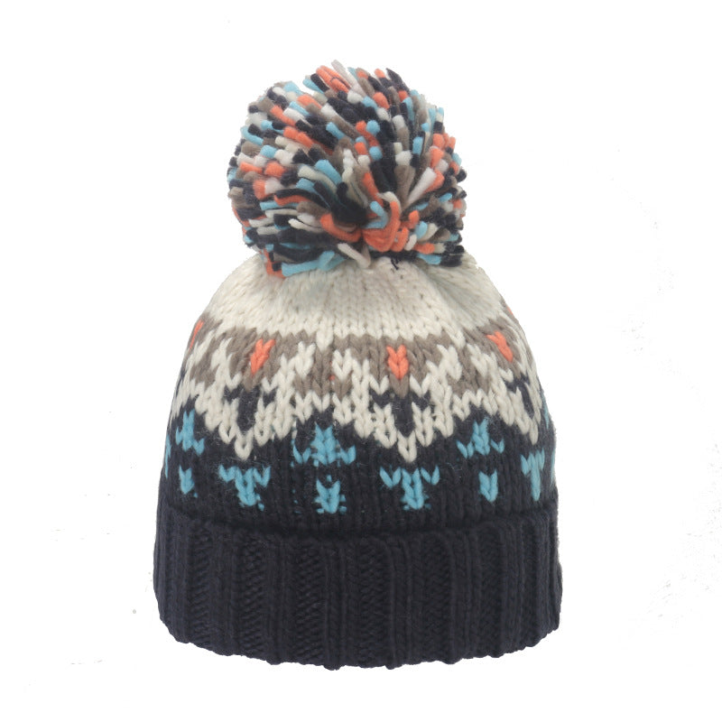 Warm Mohair Geometric Diamond Jacquard Fur Ball Wool Hat elevenforest