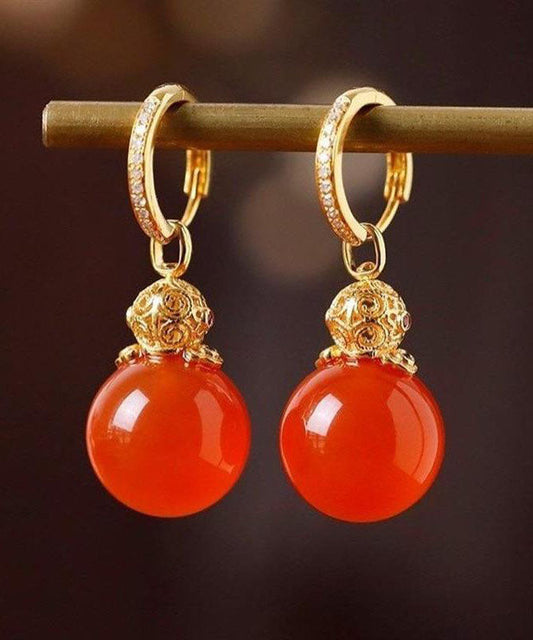 Red Sterling Silver Overgild Zircon Inlay Agate Drop Earrings