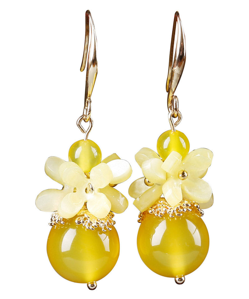 Boutique Yellow Agate Copper Jade Drop Earrings