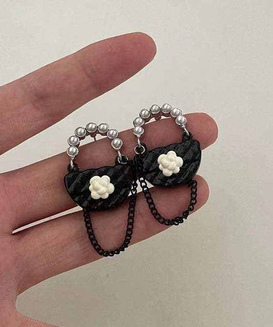 Black Sterling Silver Bag Drop Earrings