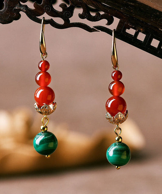 Overgild Agate Gem Stone Round Drop Earrings
