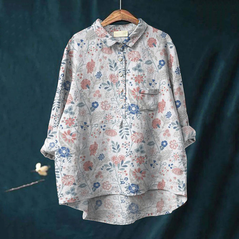 Comstylish Women'S Pastoral Floral Art Print Cotton Linen Casual Shirt