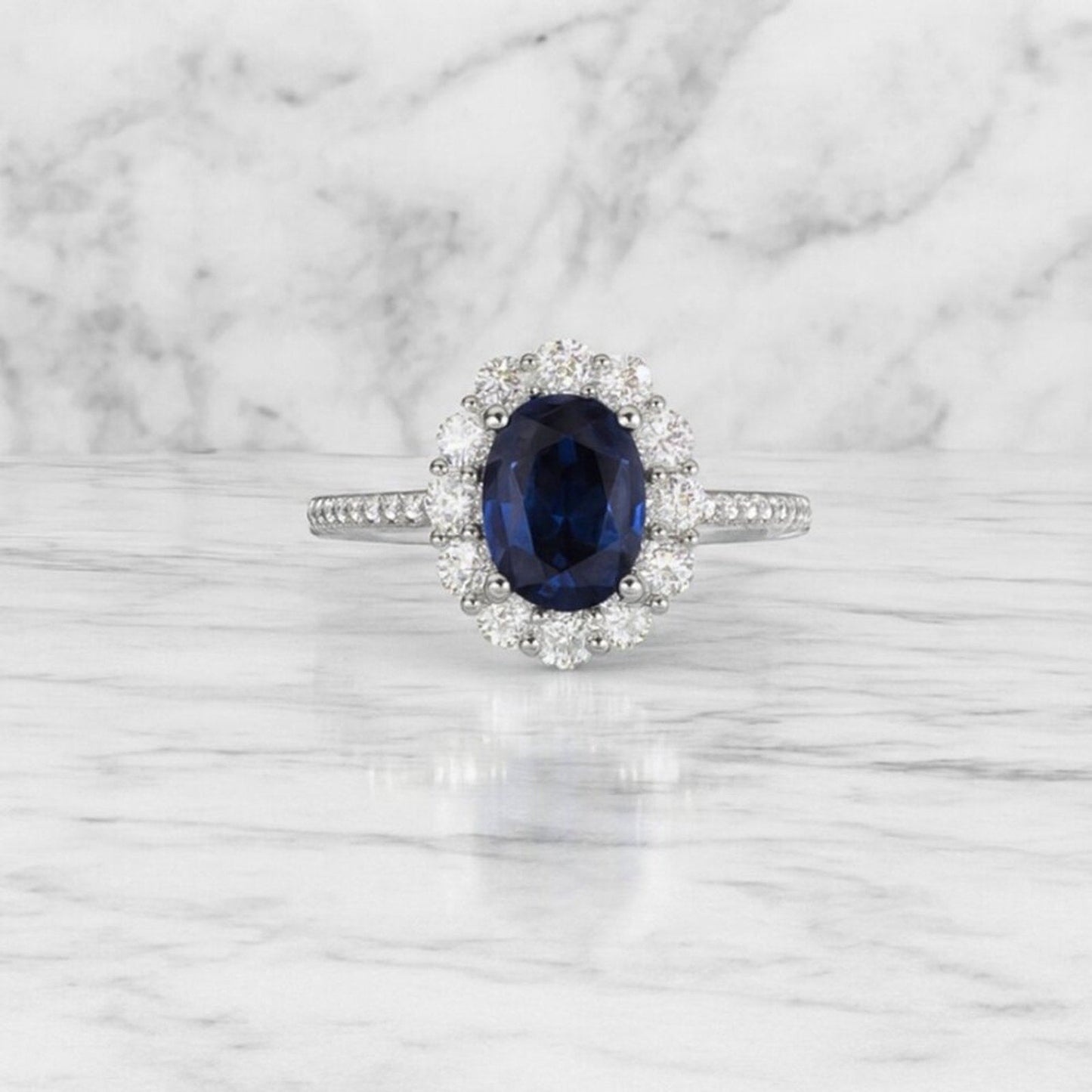 "diana" Blue Sapphire Halo Ring