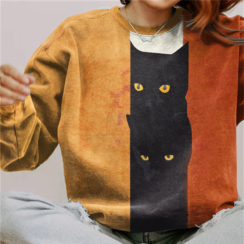 Abstract Black Cat Painting Art Crew Neck Sweatshirt elevenforest