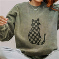 Women'S Embroidered Cat Print Crew Neck Casual Sweatshirt elevenforest