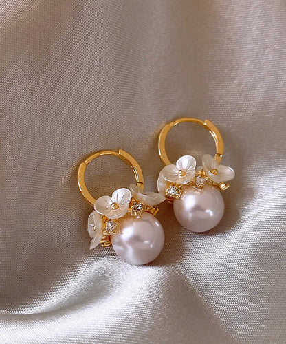 Diy White Alloy Pearl Hoop Earrings