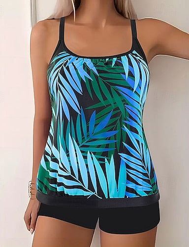Swimwear 2 Piece Briefs Swimsuit Backless Vacation Beach Wear Graphic Leopard Round Neck Sleeveless Bathing Suits