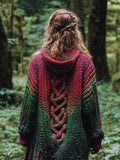 Women's Celtic Knot Retro Rainbow Chunky Knit Hooded Cardigan artswardrobe