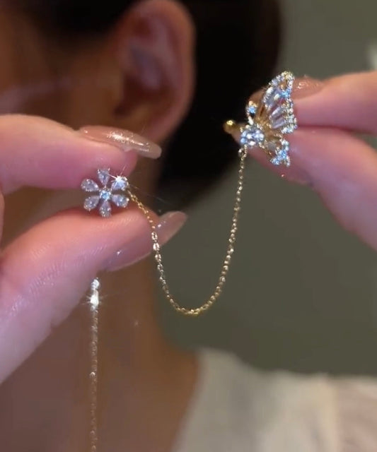 Shiny Crystal Butterfly Ear Cuff Clip Earrings