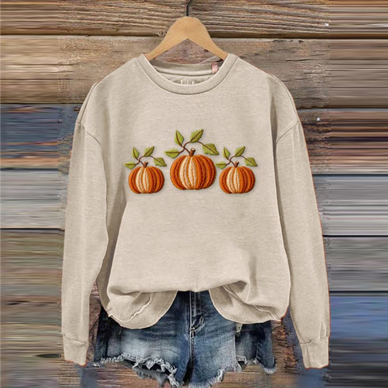 Comstylish Halloween Pumpkin Print Crew Neck Sweatshirt