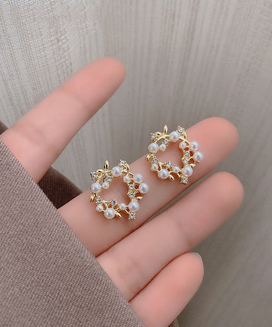 Gold Sterling Silver Overgild Pearl Hoop Earrings
