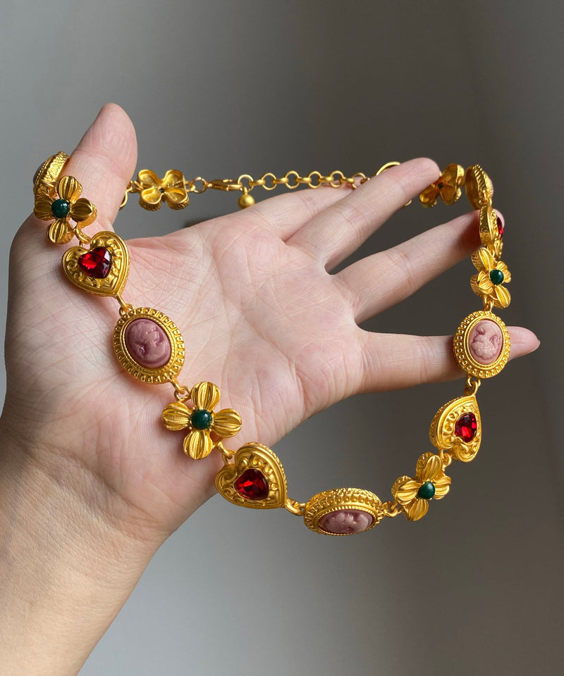 Gold Alloy Zircon Love Princess Necklace