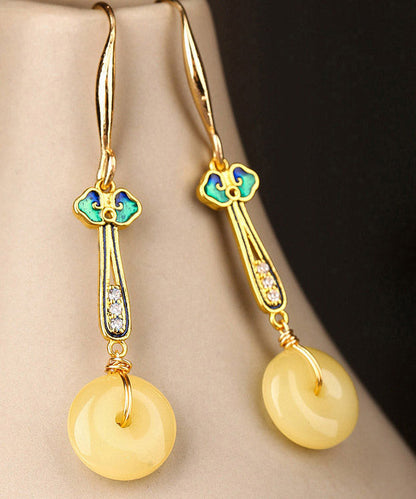 Yellow Sterling Silver Cloisonne Coloured Glaze Zircon Drop Earrings