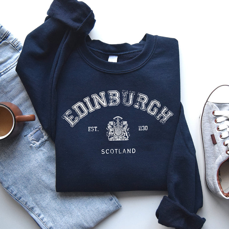 Comstylish Vintage Edinburgh Print Crew Neck Casual Sweatshirt