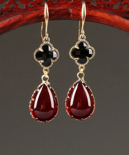 Red Coloured Glaze Clover Drip Drop Earrings