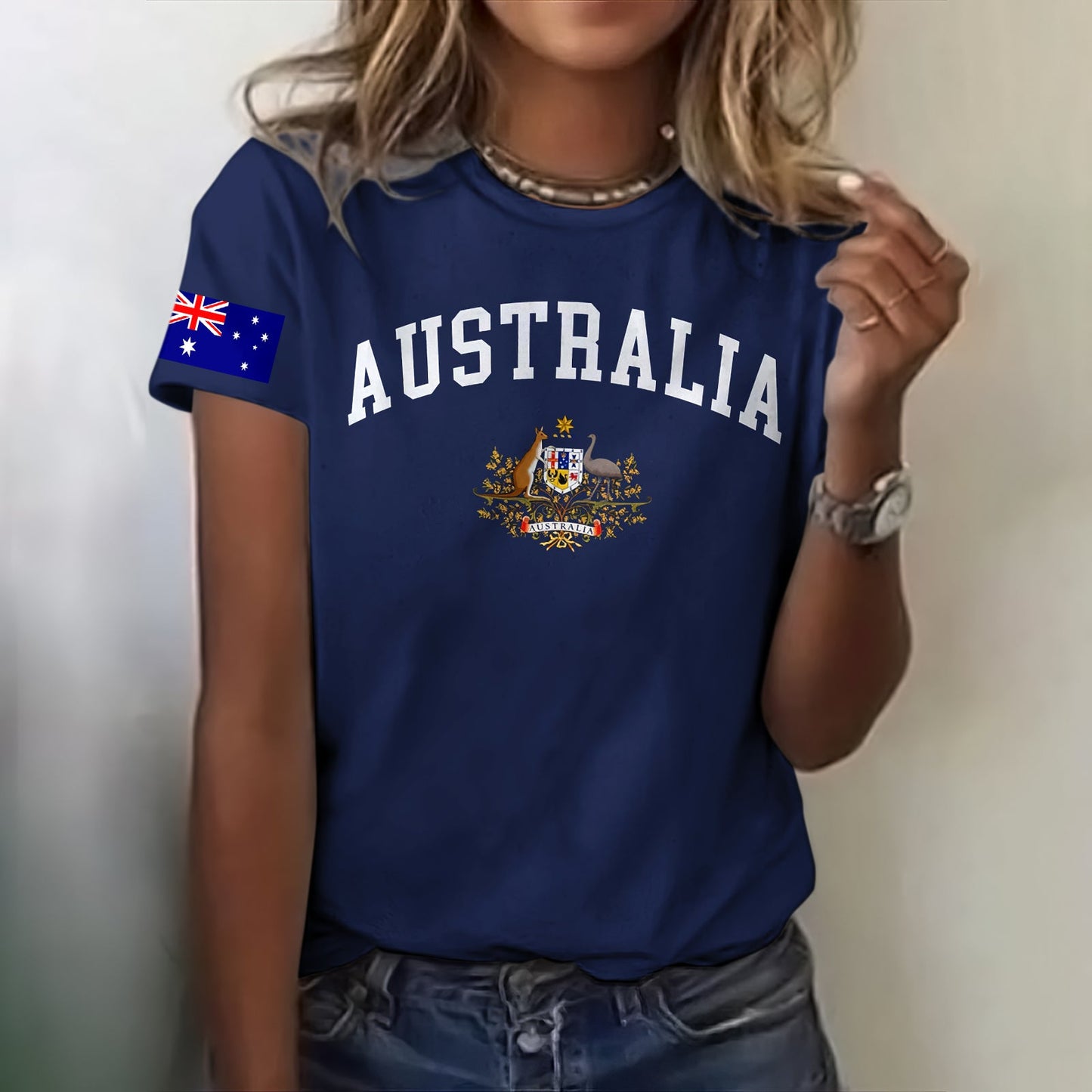 Women's Australia Print Crew Neck Casual T-shirt elevenforest