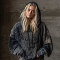 Comstylish Helloween Cat Skull Inspired Bohemian Patchwork Washed Hoodie