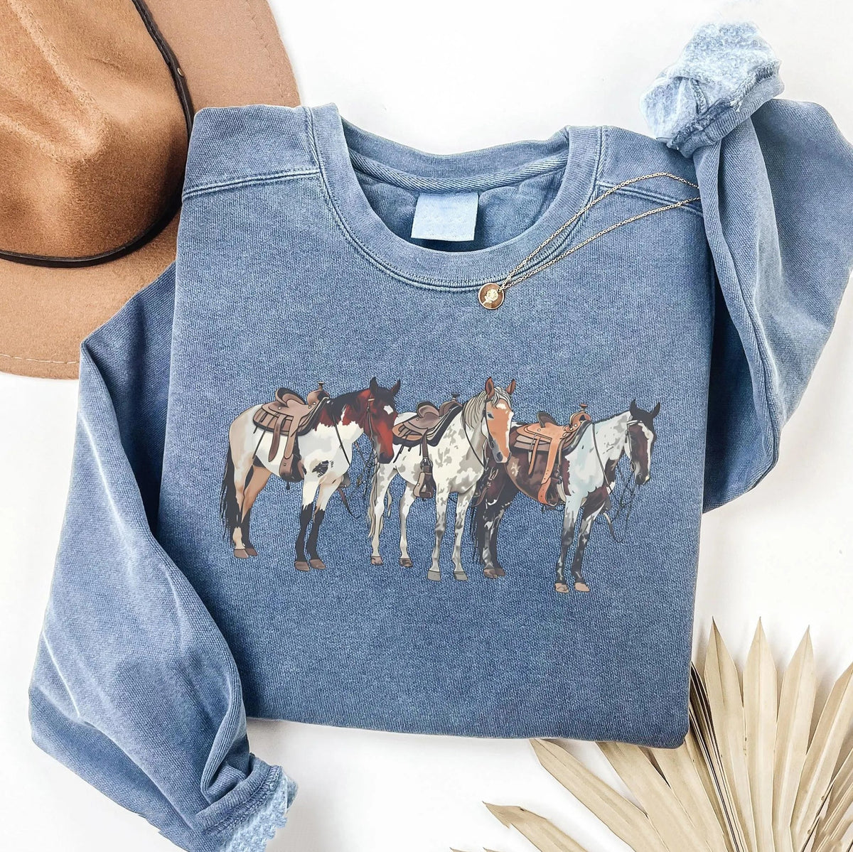 Comstylish Vintage Western Horse Art Print Casual Sweatshirt