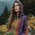 Women's Irish Rainbow Pattern Jacquard Pocket Cozy Hooded Sweater artswardrobe