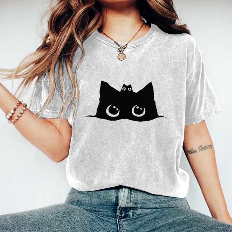Abstract Creative Cute Black Cat Art Print  T-shirt elevenforest